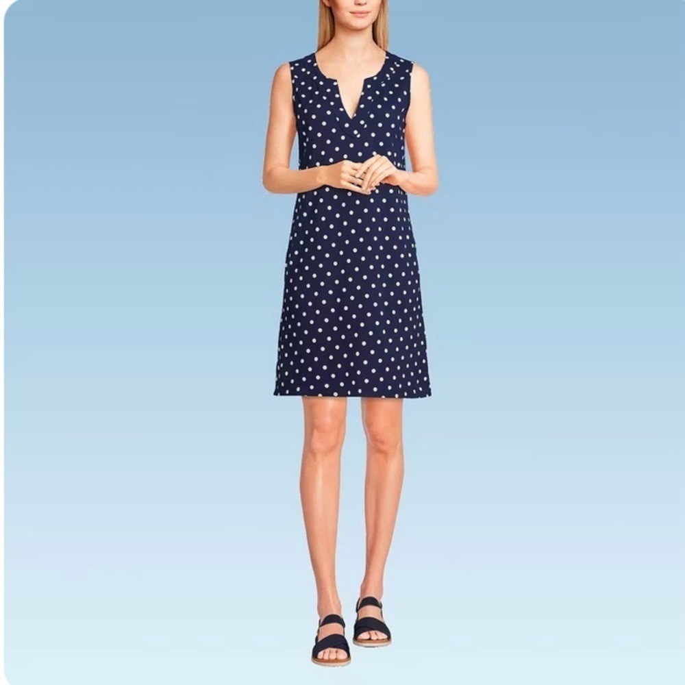 Lands End Womens Navy Polka
Dot Cotton Jersey Sleeveless Swim Coverup
MEDIUM